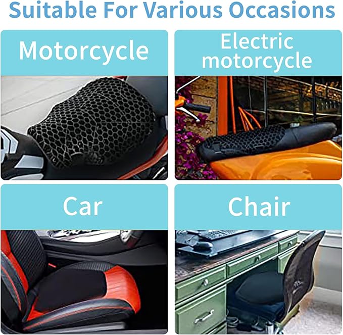 Heran Motorcycle Gel Seat Cushion, 3D Honeycomb Structure & High Elasticity Gel Material Breathable Shock-Absorbing Seat Cover for Comfortable Long-Distance Riding