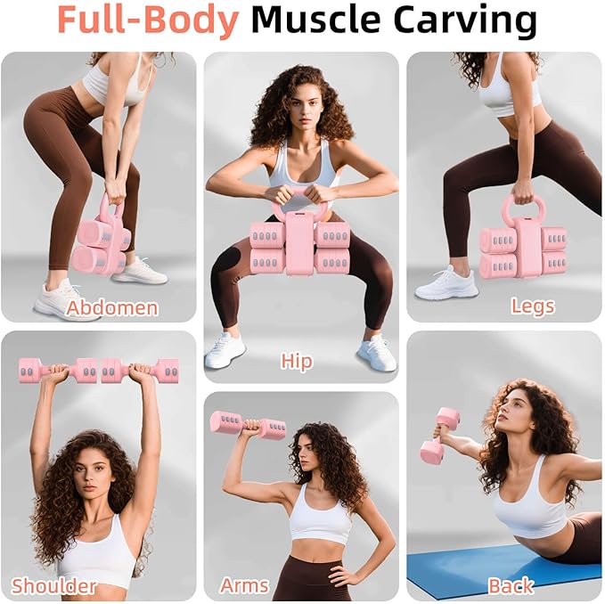 2-in-1 Adjustable Dumbbell Set, Upgraded 5 Levels Heavier Hand Weights for Women Men, Each 2.2/3.3/4.4/5.5/6.6lb, Convertible Weights Dumbbells and Kettlebell Set for Home Gym Exercise & Fitness