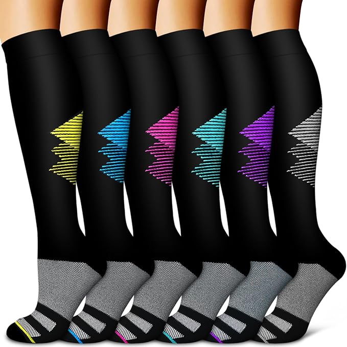 BLUEENJOY Copper Compression Socks for Women & Men (6 pairs) - Best Support for Nurses, Running, Hiking, Recovery