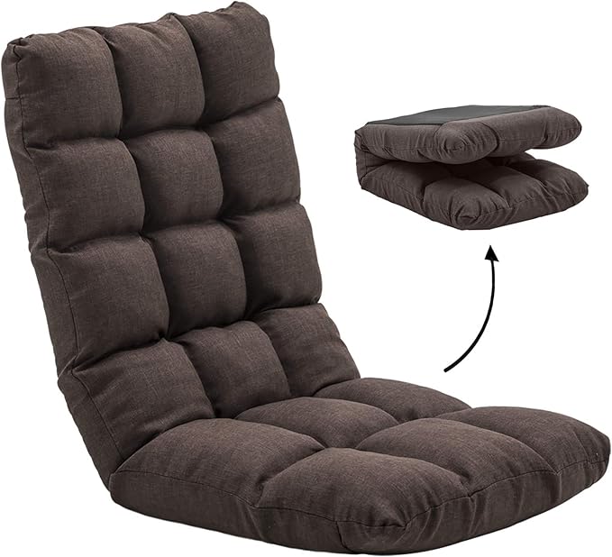FLOGUOR Floor Chair, Floor Lounger Chair 42-Position Recliner Adjustable Foldable Video Gaming Meditating, Reading, Padded Comfortable Seat, Indoors (Brown) 8812CO