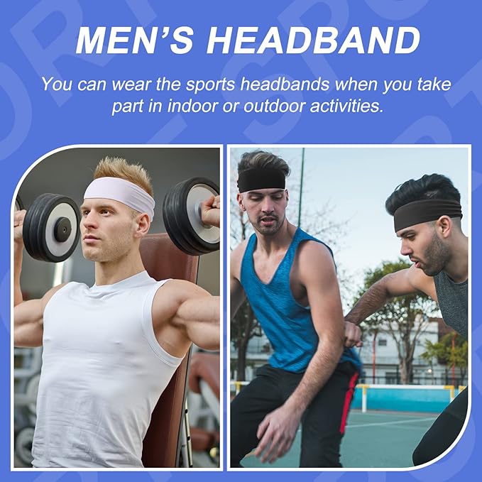 9 pcs Sweatbands for Men Workout Sport Headbands for Men Camo Headband Sweat Absorbing Headband Wide Sweatband for Head Basketball Football Cycling Running Yoga, 4.7 x 9.8 Inch