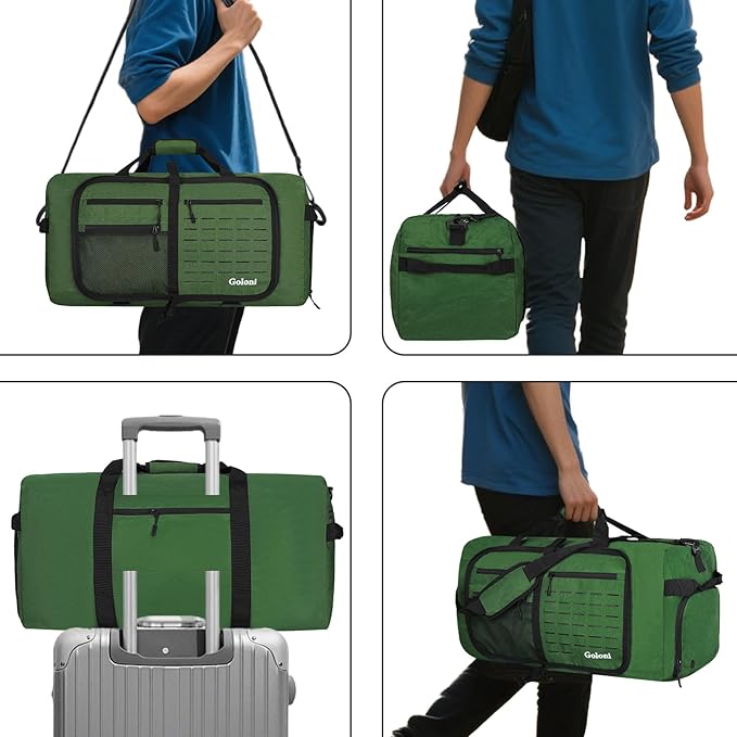 Foldable Travel Duffle Bag,Duffle Bag with Shoes Compartment and Adjustable Strap,Large Packable Travel Bags for Men Women,Waterproof Duffel Bag