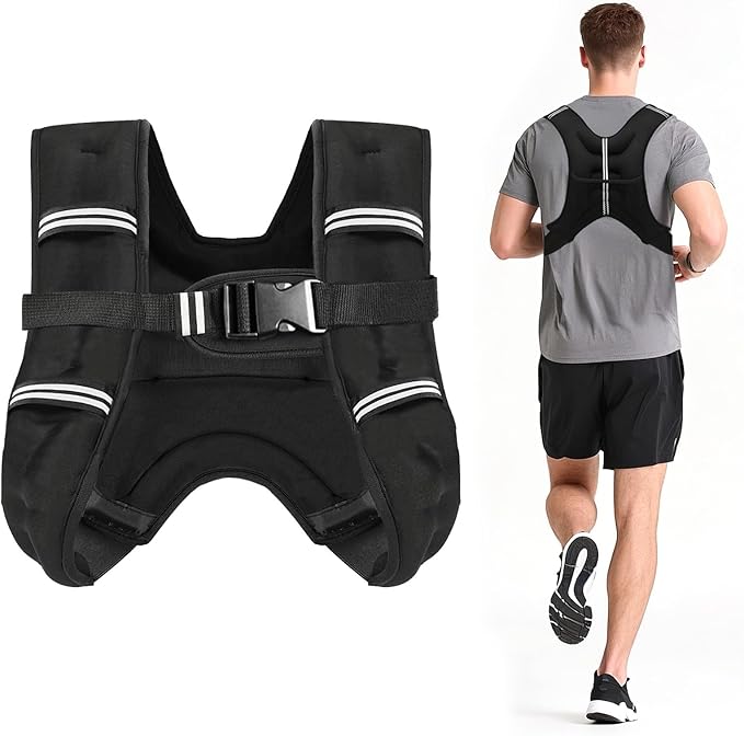Zikopomi Weighted Vest Woman Man, 6lb/8lb/12lb/16lb/20lb/25lb/30lb Weight Vest with Reflective Stripes for Workout, Strength Training, Running, Fitness, Muscle Building, Weight Loss, Rucking Vest
