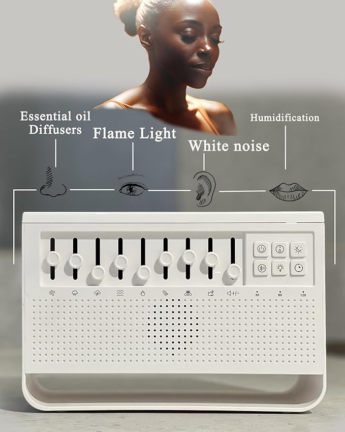 Sound Machine with DIY White Noise, Essential Oil Aromatherapy, Flame Diffusers, Night Light,Timer; Perfect for Sleep, Meditation, Work, Learning, Yoga - Great Gift for Life