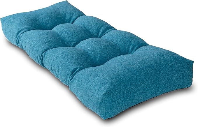 Bench Cushion 42 Inch - Polyester Brushed, High-Density Foam, Non-Slip Bottom, Soft Durable Indoor Tufted Long Seat Cushion for Window Garden Furniture (Cerulean, 42x16x4 Inch)