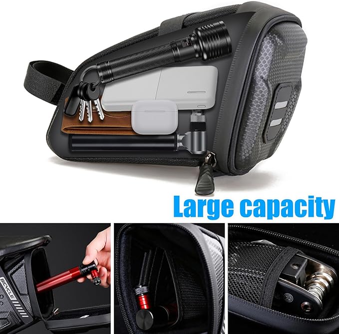 EVA hard shell waterproof bike saddle bag Seat bag Bike bag under seat 1 litre Bike tail bag Bike Rear bag Bike riding Accessories Storage bag Bike wedge bag Mountain road bike