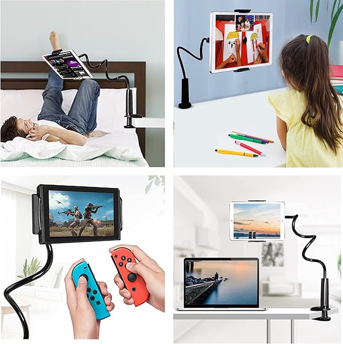 Gooseneck Tablet Holder, Adjustable Tablet Stand for iPad, iPhone, Samsung, 4.7-10.1 inch