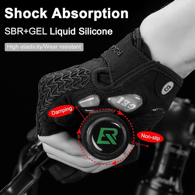 ROCKBROS Cycling Gloves for Men Women with Anti-Slip Shock-Absorbing Pad Fingerless Bike Gloves Light Weight Breathable Biking Gloves