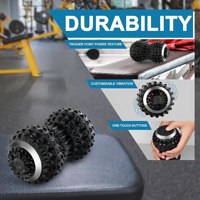 Uppye Vibrating Massage Ball for Pain Relif, Mobility Ball for Physical Therapy and Workout Recovery, Deep Tissue Myofascial Release Tools - Back, Shoulder (Peanut Head Vibrating Massage Ball Black)