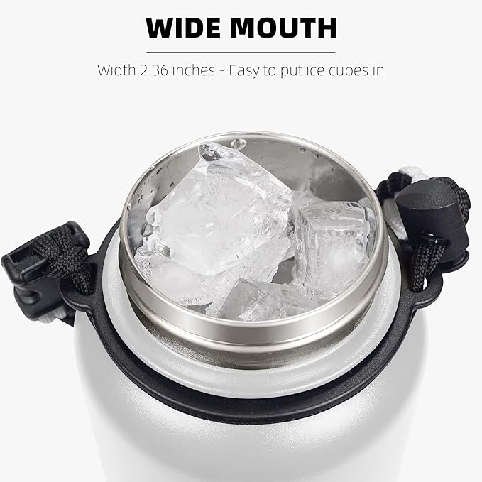 Fanhaw 40 Oz Stainless Steel Insulated Sports Water Bottles with Straw for Kids, Men and Women (White Black)