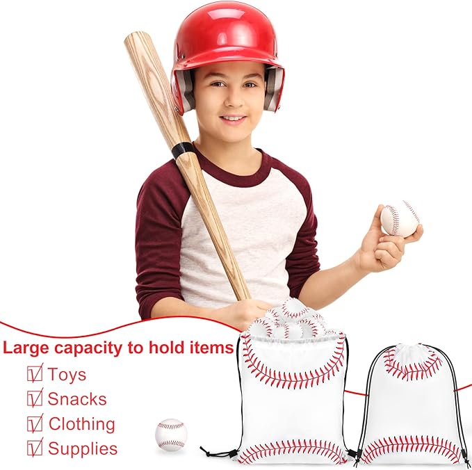 durony 15 Pieces Baseball Drawstring String Bag Sports Backpack Ball Drawstring Party Favor Bags for Sports Storage Travel Gym