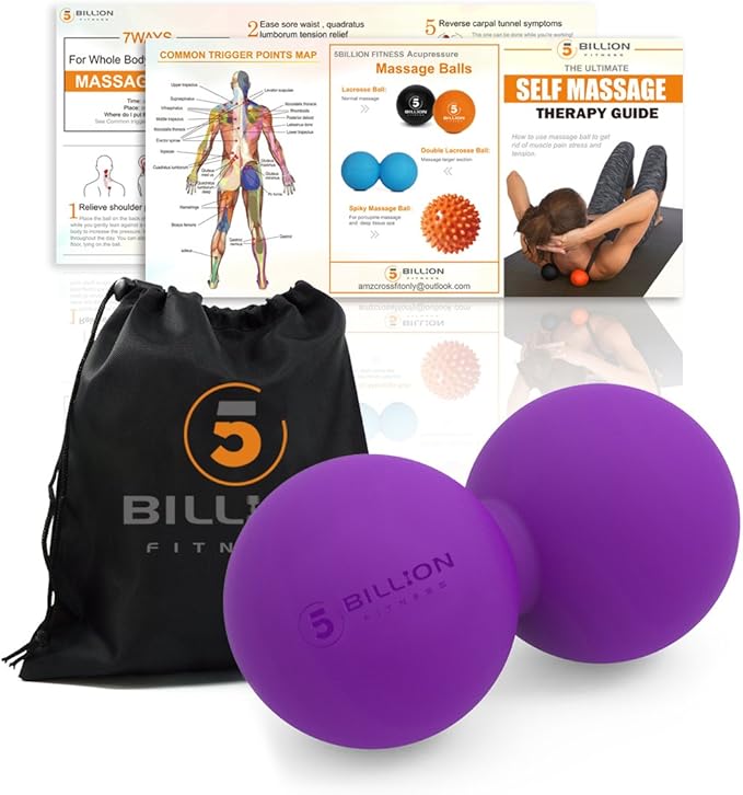 5BILLION FITNESS Peanut Massage Ball,Double Lacrosse Ball and Mobility Massage Ball for Physical Therapy - Deep Tissue Massage Tool for Myofascial Release, Muscle Relaxer, Acupoint Massage (Purple)