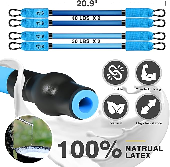 Pilates Bar Kit with Resistance Bands, Pilates Workout Equipment for Legs, Hip, Waist, Arm, Squats Exercise Equipment for Home Workouts, Adjustable 3-Section Pilates Bar Kit for Women & Men