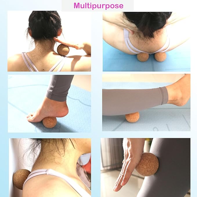 Cork Massage Ball Set for Fascia Release After Exercise, Yoga,Trigger Point Therapy, Relax Muscles, and Relieve Stress,Set of 3 （5.4"*2.4"+2.4"+1.7" Lacrosse Massage Balls