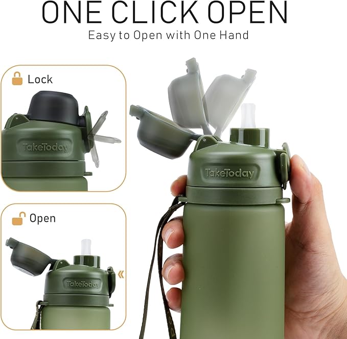 TakeToday Collapsible Water Bottles 20oz, Leak Proof, BPA-Free, Foldable Silicone Travel Water Bottle with Straw Strap for Cycling, Hiking, Outdoors