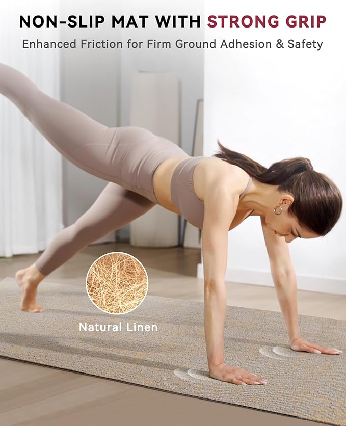 HAPBEAR Extra Large Yoga Mat (84''x30'') - 1/4'' Thick Durable Natural Linen, Non-Slip & Tear-Resistant - Perfect for Home Yoga Workouts, Meditation, Pilates, Floor Exercises & Fitness - Free Carrying Bag Included