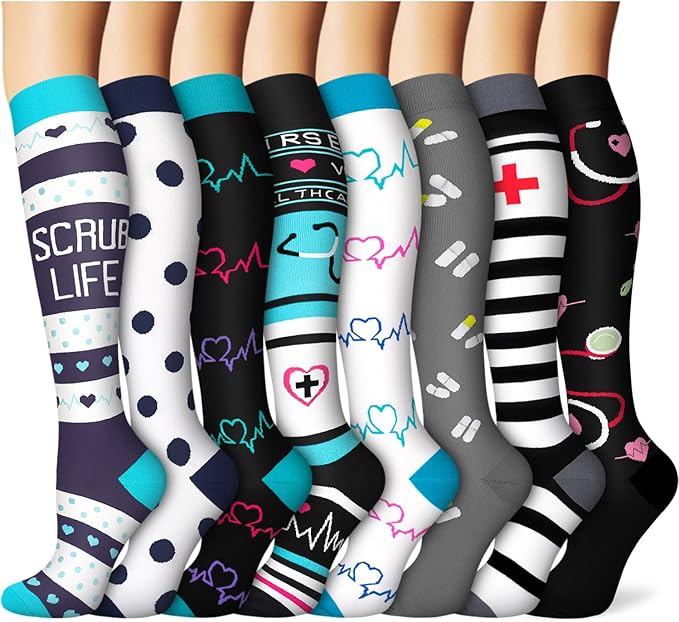 Graduated Copper Compression Socks for Men & Women Circulation 8 Pairs 15-20mmHg - Best for Running Athletic Cycling