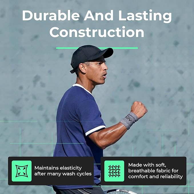 ADV Tennis Wristbands with New Age Polyester Cotton Blend - Ultra Absorbent Wrist Sweatbands - Doublewide & Slim Wrist Bands for Sweat - 4 Pack or 2 Pack