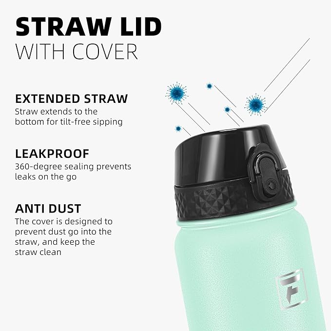 Fanhaw 20 Oz Stainless Steel Insulated Sports Water Bottles with Straw for Kids, Men and Women (Green Pink)