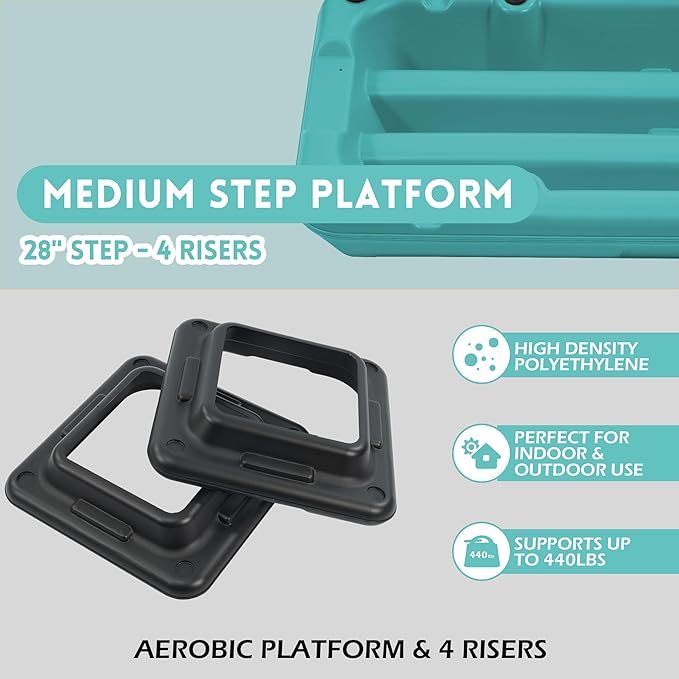 Step Aerobic Platform, Exercise Step with 5 levels Adjustable Height, 4 Stackable Risers, Fitness Training Workout Stepper for Home Gym, Cardio Strength, Multiple Options