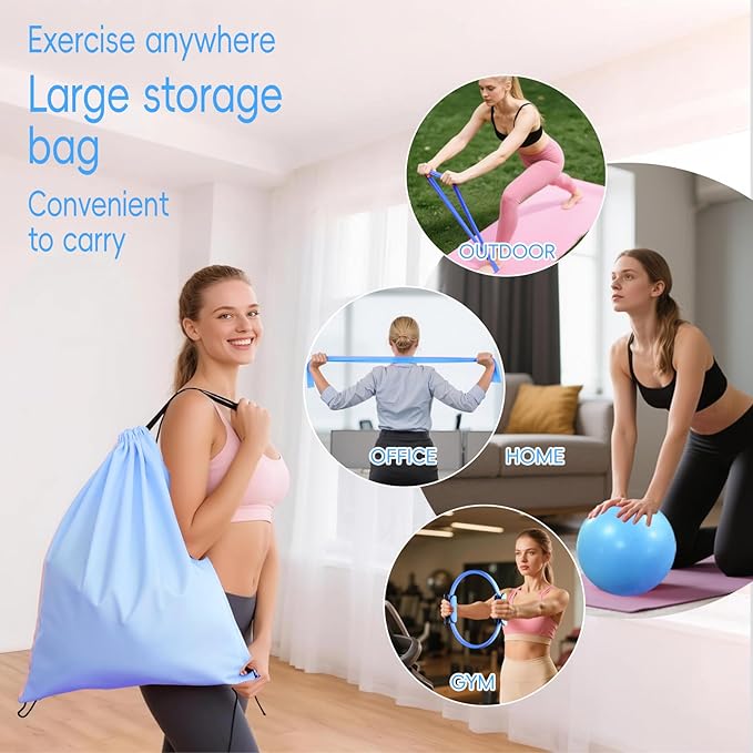 KABCON Pilates Equipment Essentials Set for Women at Home with Complete User Guide,13” Pilates Ring,9.8” Exercise Ball,Resistance Bands,Yoga Socks,Yoga Strap,13/14/16-Pcs Starter Workout Set