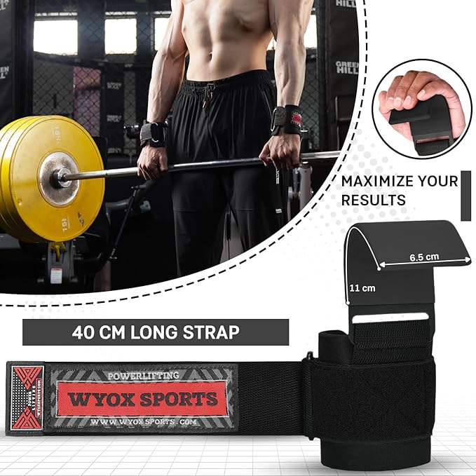 WYOX Weight Lifting Hooks for Men & Women (Pair) – Heavy Duty Wrist Support Straps with Hooks for Deadlifts, Pull Ups, Shrugs – Gym Lifting Straps with Grip Assist for Weightlifting & Strength Training