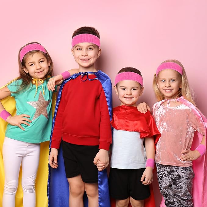 Bememo 36 Pcs Neon Sweatbands Set for Kids Bulk Sports Headband Wristband Set Cotton Terry Basketball Tennis for Students Youth 80s 90s Halloween Costumes Cosplay Glow Party