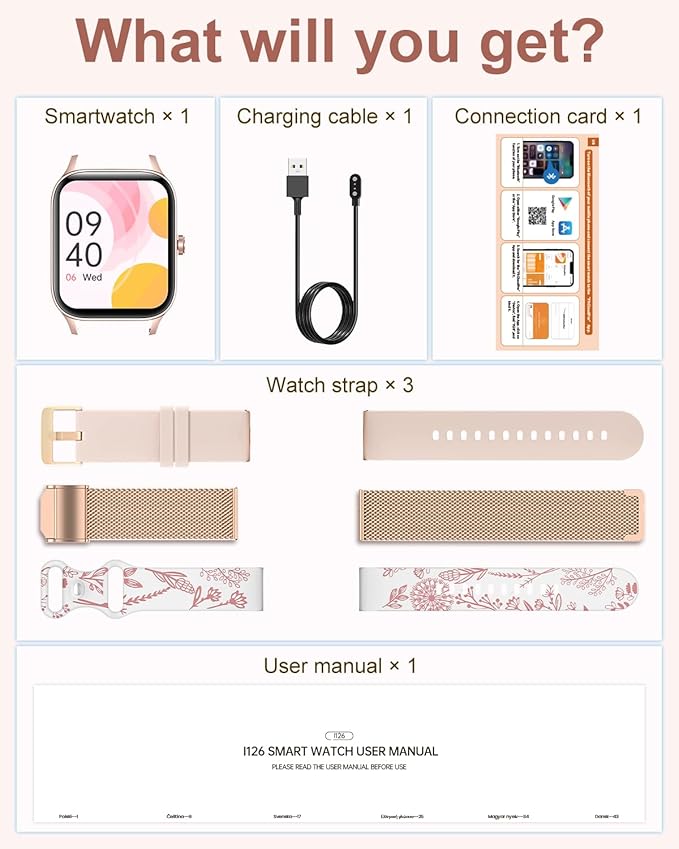 Smart Watch for Women, 1.85"HD Fitness Tracker (Answer/Make Call/Messages), 130+ Sport Modes with 24/7 Heart Rate/Sleep Monitor/Pedometer, IP68 Waterproof, Smartwatche for Android&iOS (Rose Gold)