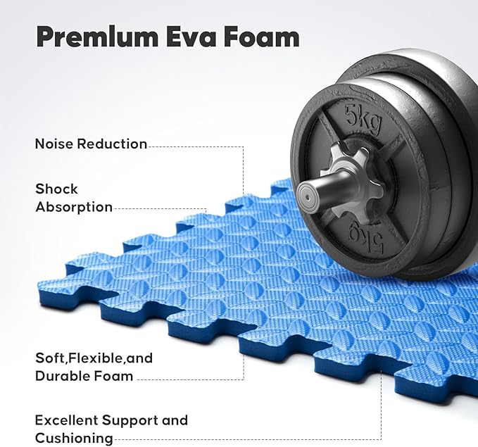 Home Gym Mat, Puzzle Exercise Mat, EVA Interlocking Foam Floor Tiles for Home Workout Equipment and Kids' Play Areas - Grey, 24 in x 24 in x ½ in - 16 Tiles (Grey, 16 Pack, 64 SQ FT)