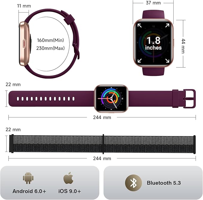 Smart Watches for Women Men, 1.85" Screen Smartwatch Compatible iPhone Android Phone Answer/Make Call, 24/7 SpO2 Sleep Heart Rate Monitor,3ATM Waterproof, Fitness Traker 120+Sport (2 Bands Included)