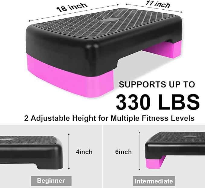Height-Adjustable 4''-6'' Step Aerobics Platform Fitness Equipment Stepper Trainer Exercise Step Platform with 2 Riser