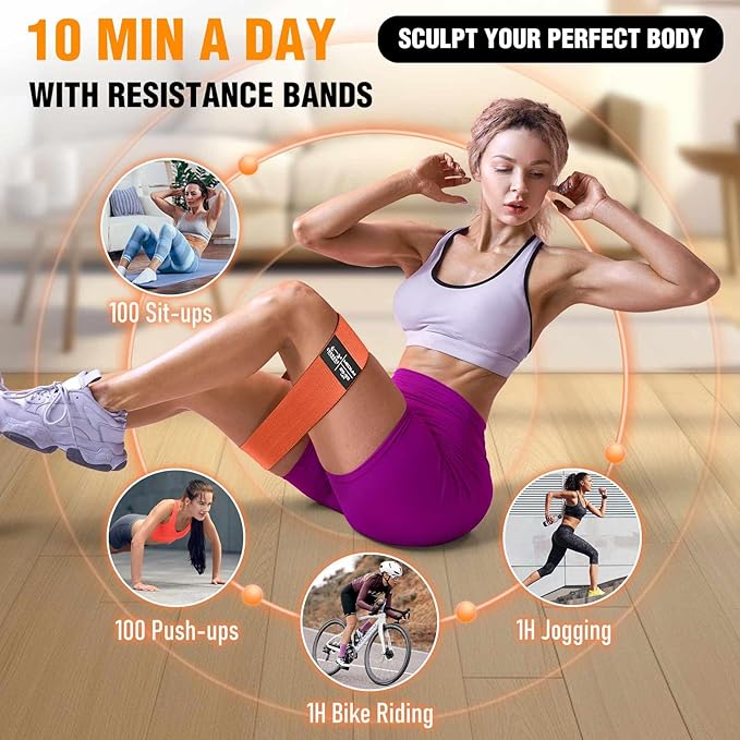 Fabric Resistance Bands for Working Out - Exercise Bands for Women and Men, Booty Bands for Legs and Glute, Yoga, Pilates, Rehab, Fitness and Home Workout