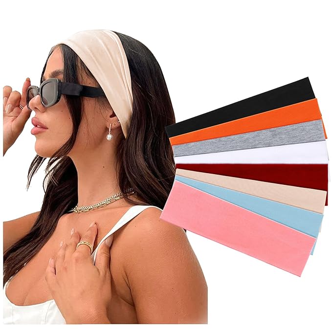 DRESHOW 8 Pack Sports Headbands for Women Non-Slip Stretchy Fashion HairBand Curly Hair Headband Soft Hair Accessories for Daily Wear Workout Yoga Running