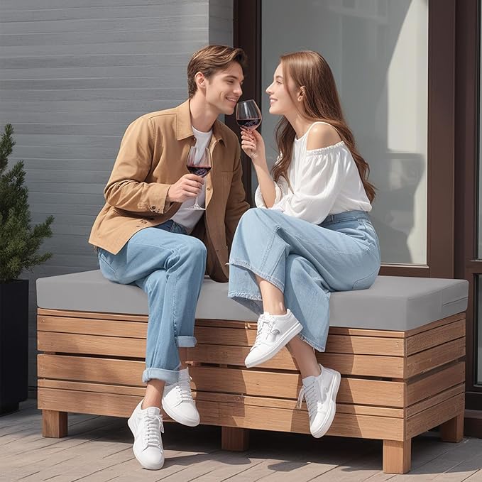 idee-home Outdoor Bench Cushion Waterproof, Bench Cushions for Outdoor Furniture, Patio Porch Swing Replacement Seat Pad with Ties for Garden Backyard, 59 x 18 Inch Grey