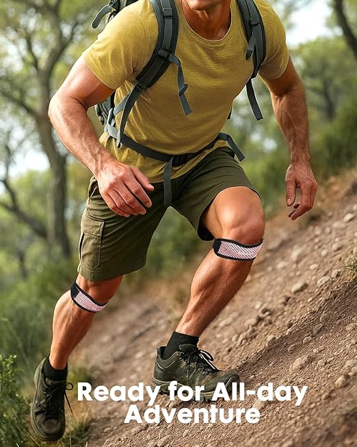 Knee Brace - 2Pack Adjustable Compression Brace with V-shaped Support Strip for Men Women Patella Band for Meniscus Injury Arthritis Pain Joint Support Strap for Workout, Pink