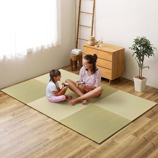 HAGiHARA Japanese Tatami Mat, Patchwork Tatami Floor Mats, 96" x 64" Foldable Square with Non-Slip Design for Bedroom, Crawling and Yoga, Made of Rush Grass, Igusa(Without Edge/6 Picecs)