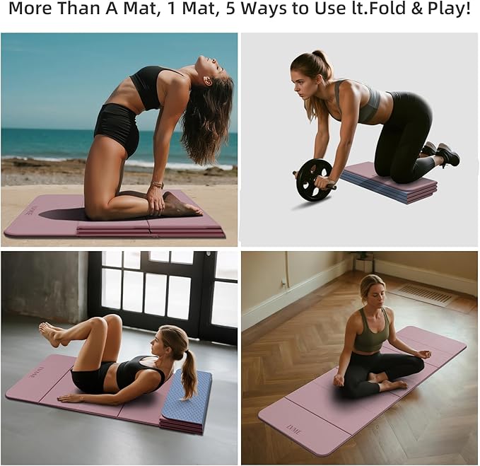 Foldable Yoga Mat, Extra Thick 0.32 inch, SGS Certifed, Non Slip, 71 x 24 inches, Foldable for Travel, Pilates, Camping, Environmental Sports Mat, Odorless TPE Material