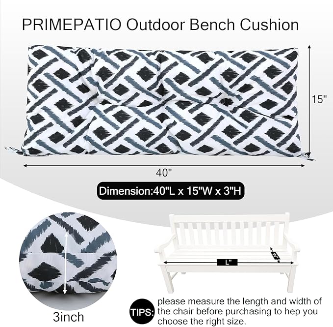 Outdoor Bench Cushion Waterproof, Tufted Bench Seat Cushion 40 x 15 Inch, Patio Wicker Indoor Seat Pads for Outside Garden Patio Balcony