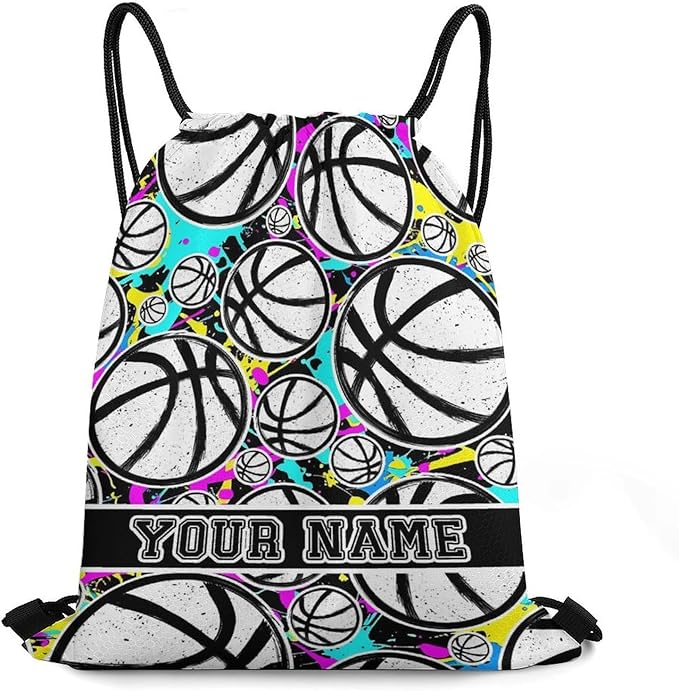 Custom Basketball Drawstring Backpack - Cool Cinch Sack, String Backpacks for Kids Women Men Boys Girls for Gym Outdoor Sports Travel Athletic Drawstring Bag - Lightweight/Foldable