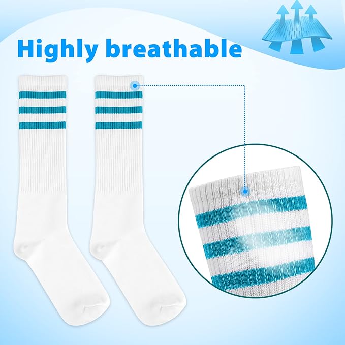 ONUPGO 5 Pieces Sweatbands Striped Socks Set Sports Headband Wristbands High Tube Socks 80s Accessories Costumes