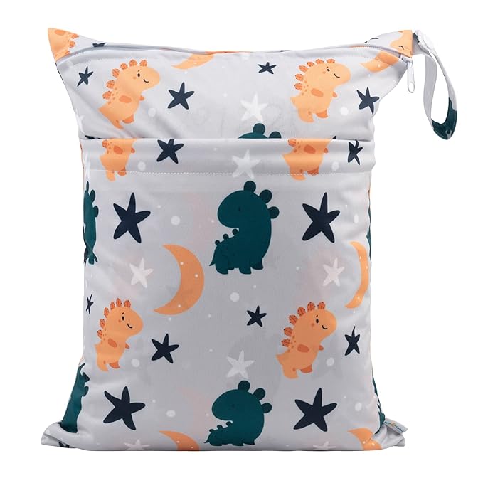 babygoal Wet Dry Bags for Baby Cloth Diapers, Washable Travel Bags, Beach, Pool, Gym Bag for Swimsuits & Wet Clothes with Two Zippered Pockets 3 Pack, 3LN23