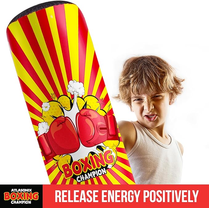 Inflatable Boxing Toy for Boys Age 4-8-12, Standing Kick Dummy, Karate Taekwondo Equipment, Fun Active Game, Birthday Party for Kids, Durable Punch Box Set