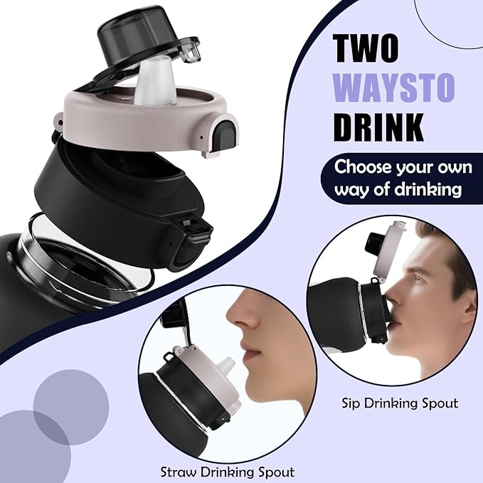 ANOTION 40OZ Glass Water Bottle, Large Sports Water Bottle with Dual-Drink Lid Clear Leakproof Glass Bottles with Straw, Motivational Jug with Silicone Sleeve and Time Marker for Travel Gym-Black