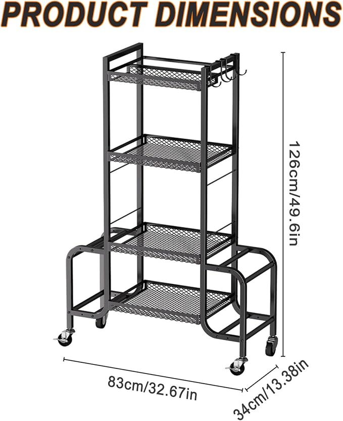 Dumbbell Rack, Adjustable Weight Rack with Hooks and Rolling Wheels, Workout Equipment Storage, Home Gym Storage for Dumbbell Yoga Mat Foam Roller Kettlebells Resistance Bands