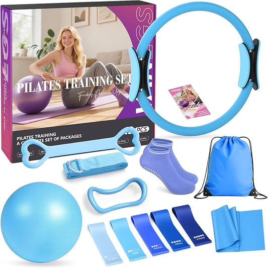 Pilates Equipment at Home Essentials Pilates Kit for Women 13Pcs Pilates Workout Set with 13” Ring, 10” Ball and Resistance Bands Set for Beginners