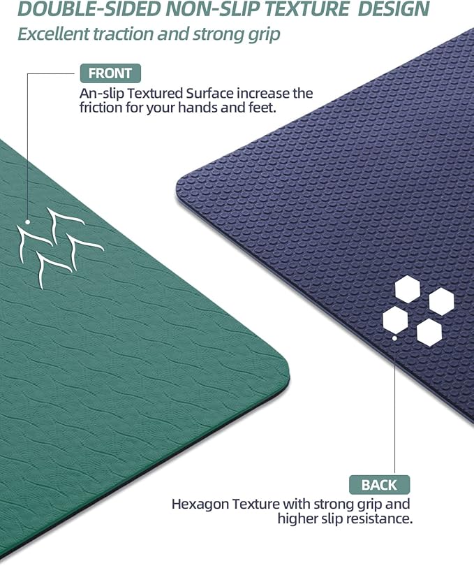 COOLMOON Yoga Mat Non Slip, Anti-Tear 1/4 Thick TPE Yoga Mats for Women and Men, 72"x24" Exercise & Fitness Mat with Carrying Strap, Workout Mats for Yoga, Pilates and Floor Exercise