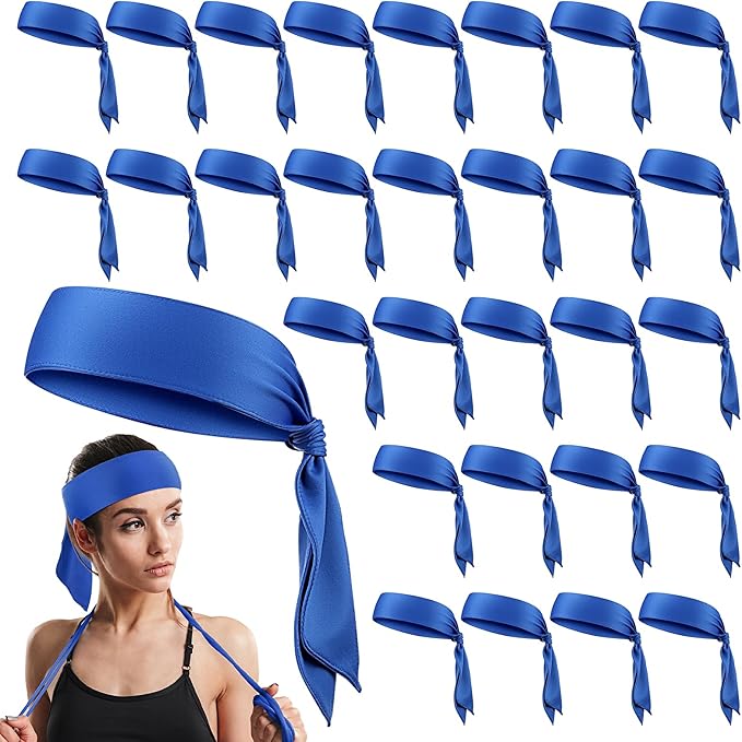 Hiboom 30 Pack Tie Headband Bulk Sports Tennis Head Tie Ninja Karate Tie Back Athletic Sweatbands Adjustable Hair Bands for Women Men Basketball, Football, Soccer, Running, Yoga Workout