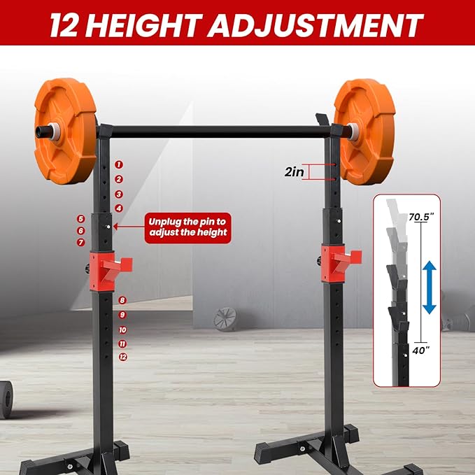 45-70.5inch Adjustable Bench Press Stands Dip Stand for Home Gym Full Body Multi-Function Workout Fitness, Adjustable Portable Squat Rack 441LBS Max Load