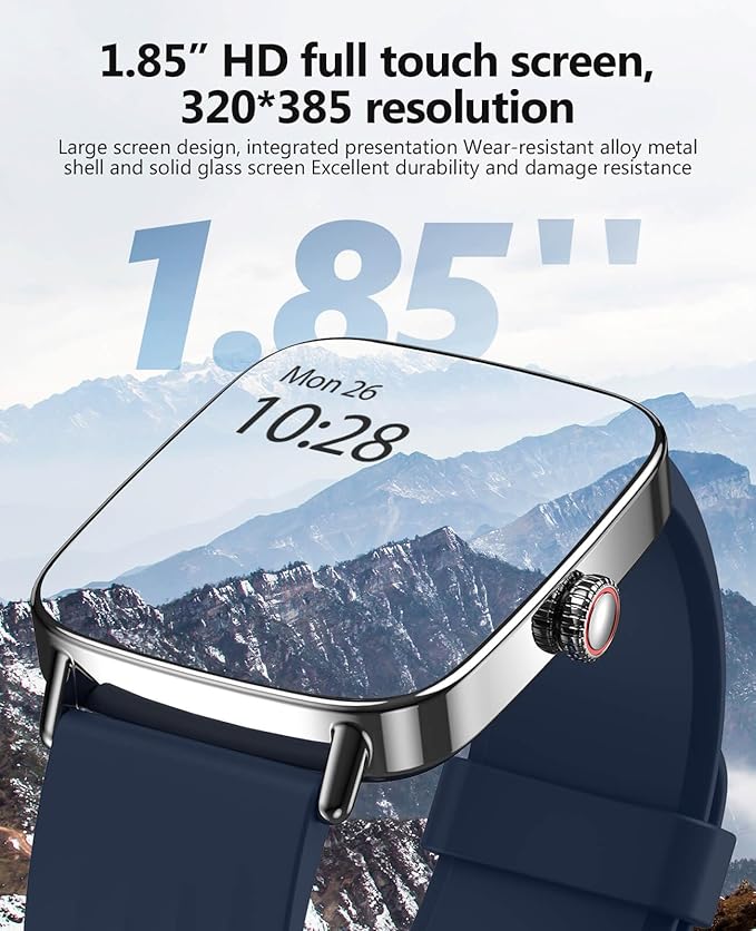 2025 Smart Watches for Men Women, 1.85" AI Voice Smartwatch, 24/7 Heart Rate Monitor, Stress/SpO2/Sleep Tracker, IP68 Waterproof, Weather, 100+ Sports Fitness Tracker for Android iOS Blue