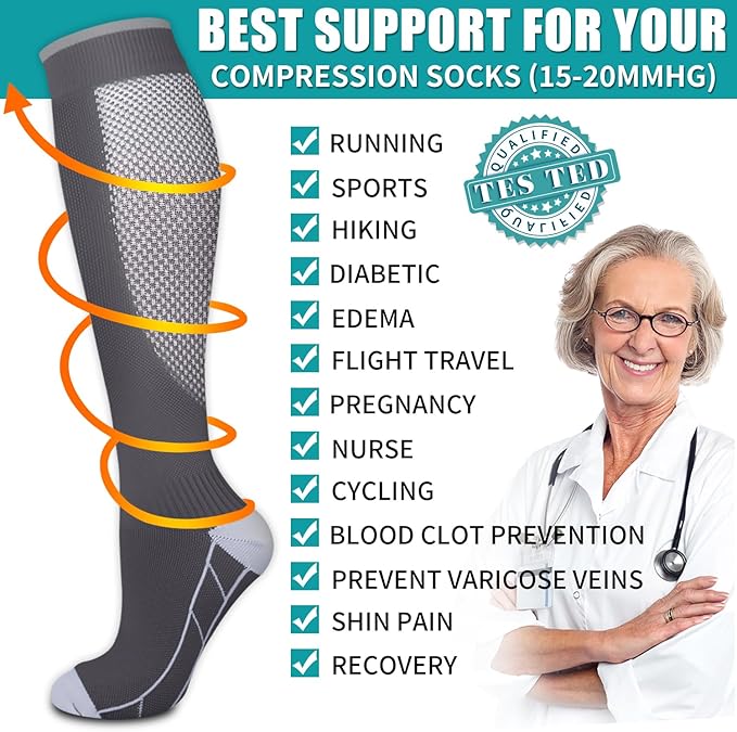 BLUEENJOY Copper Compression Socks for Women & Men (6 pairs) - Best Support for Nurses, Running, Hiking, Recovery